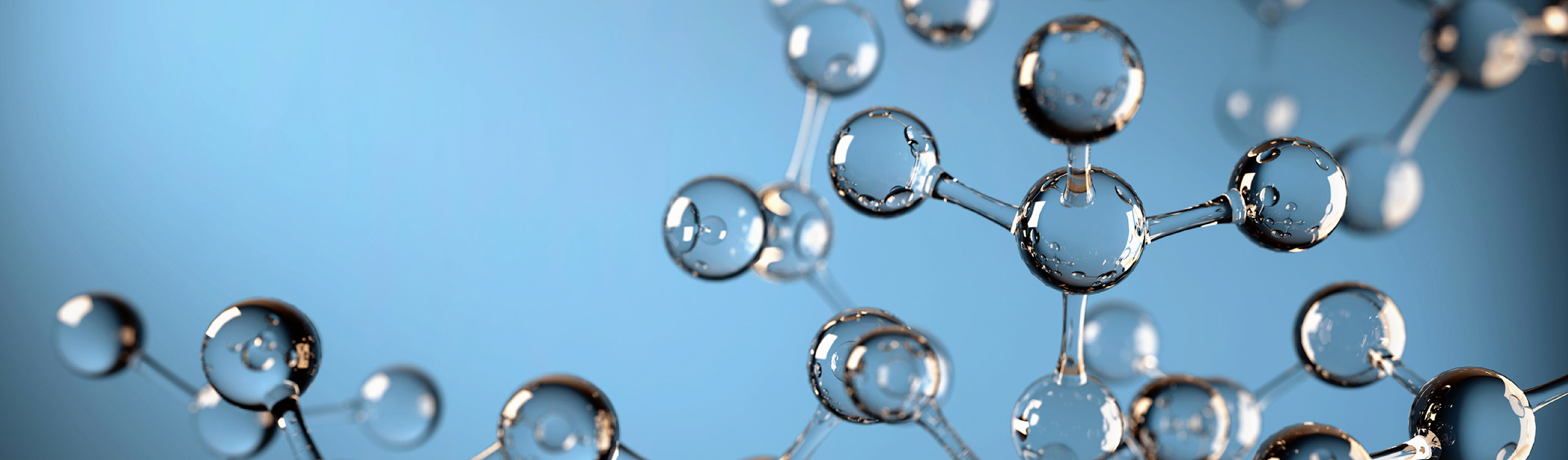 3D render of molecular structures on a light blue background