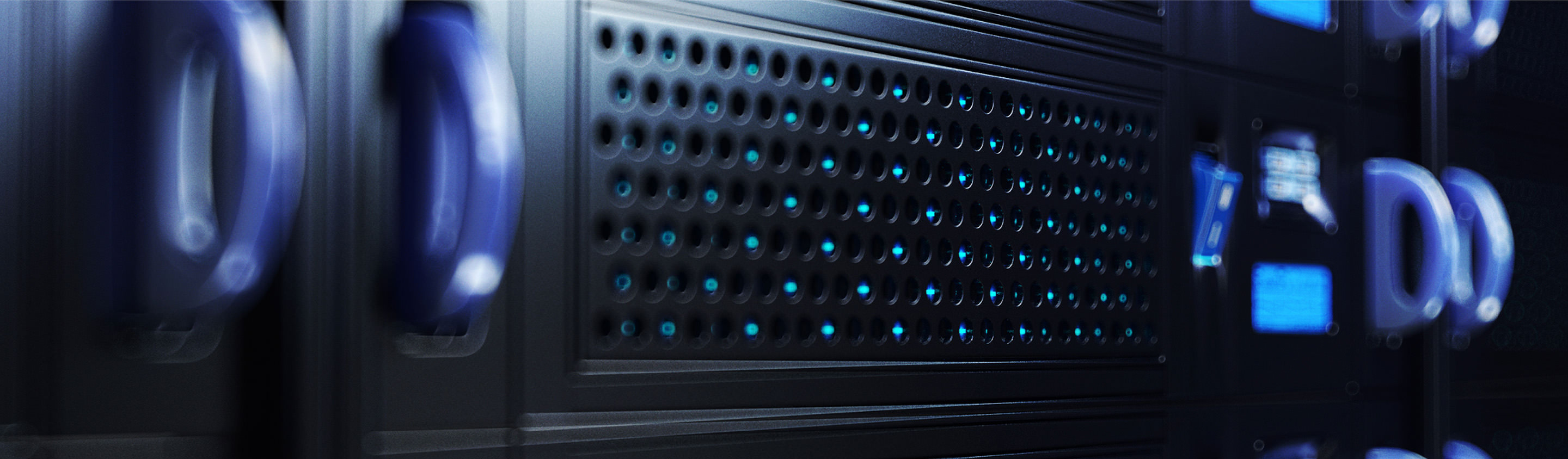 Close-up of blue-lit server hardware in a data centre, representing IP protection and data security