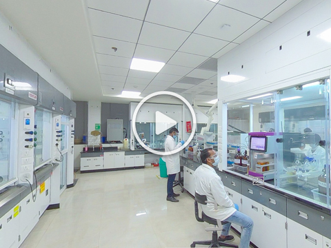 Virtual tour: Aragen chemists working at fume hoods in the discovery chemistry laboratory (video)