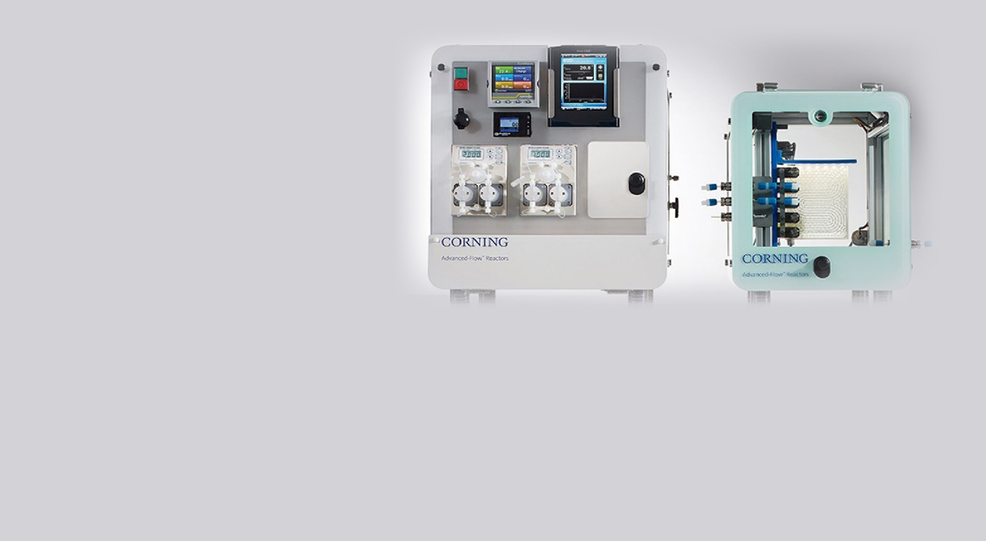 Corning Advanced-Flow reactor system with control unit and reactor module for flow chemistry