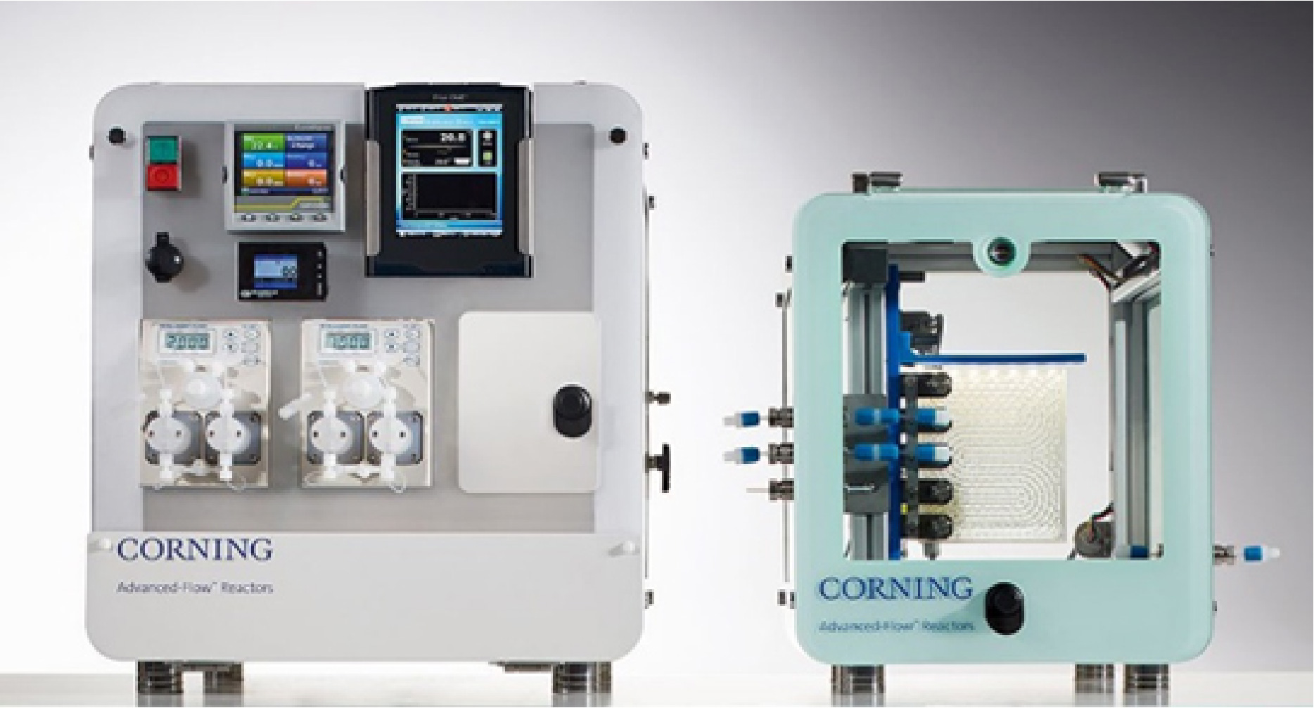 Corning Advanced-Flow reactor system for flow chemistry with control unit and reactor module