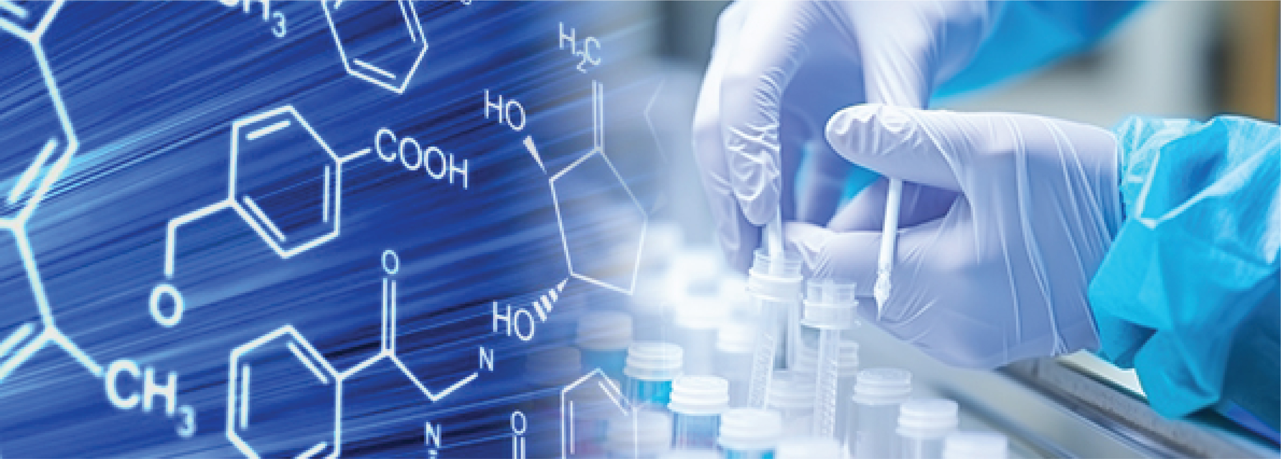 Chemical structure drawings overlaid on a gloved scientist handling vials, representing high-throughput LogD analysis