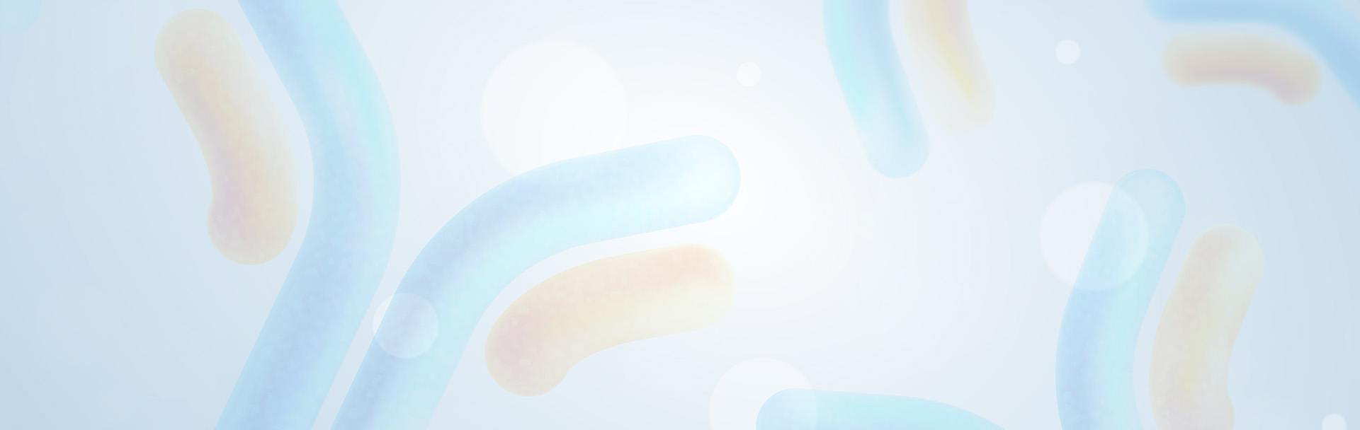 Soft-focus illustration of antibody molecules in pale blue and orange, mAb platform webinar banner
