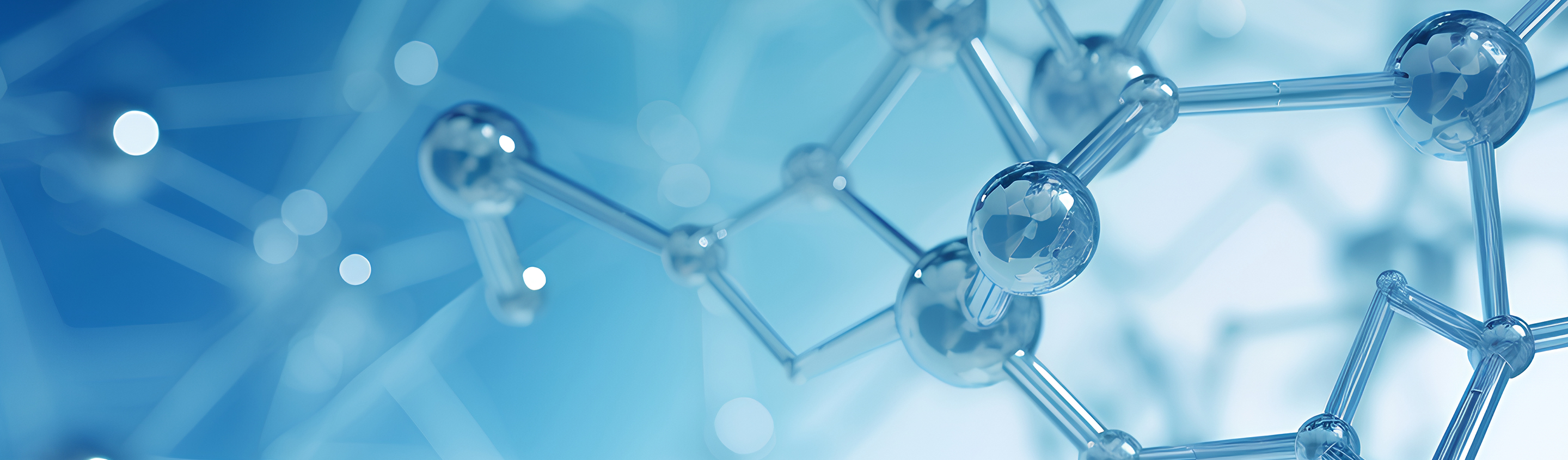 3D render of blue molecular structures on a light blue background, representing lead optimization