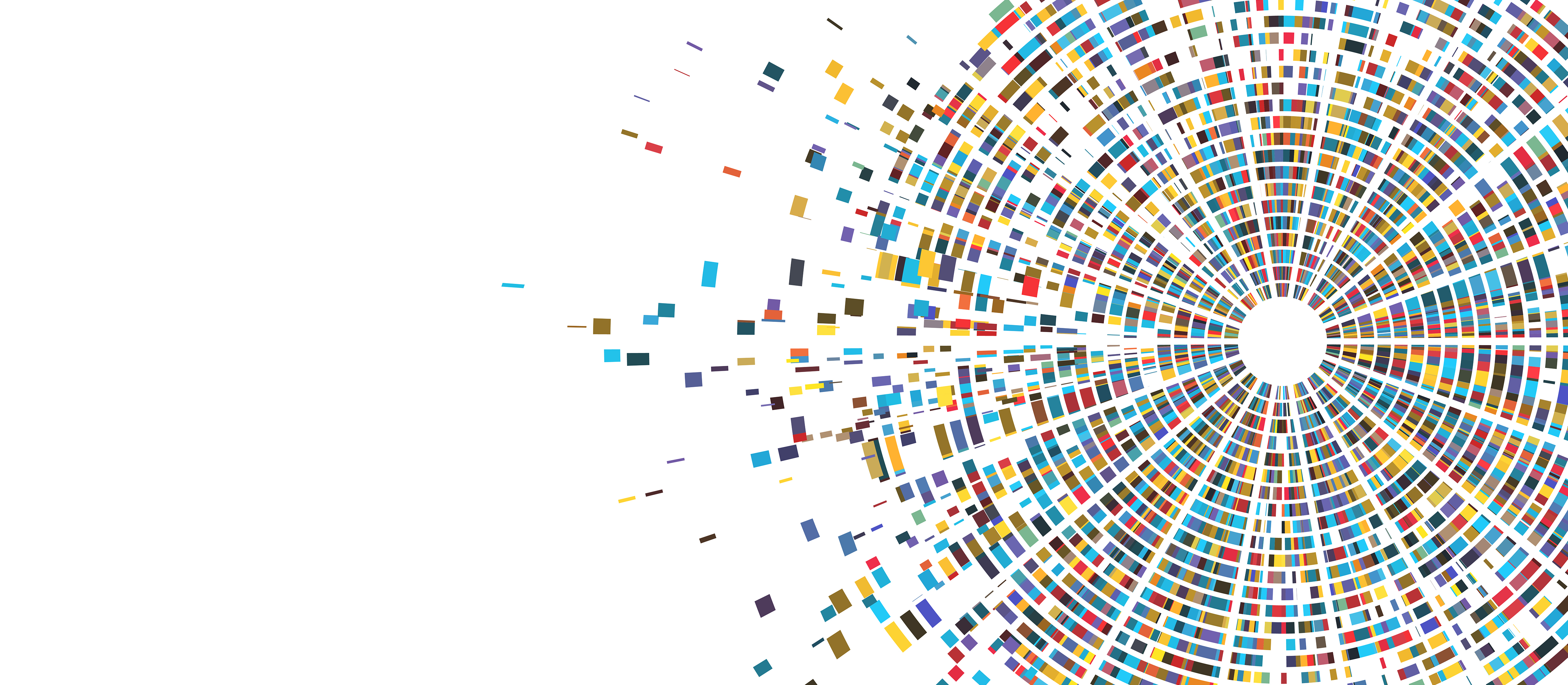 Abstract circular mosaic of colourful data tiles, representing gene to GMP integrated biologics services
