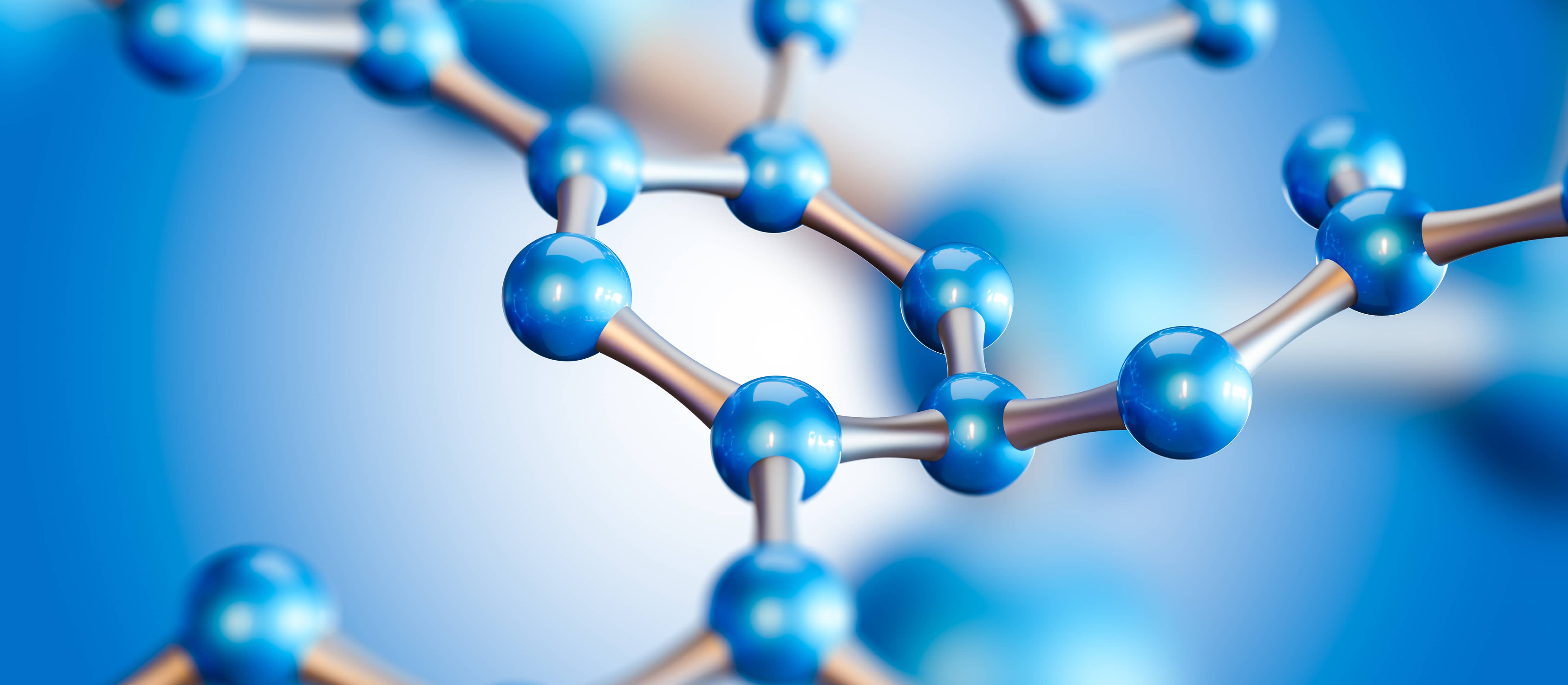3D render of a blue molecular structure, lipid chemistry capabilities banner